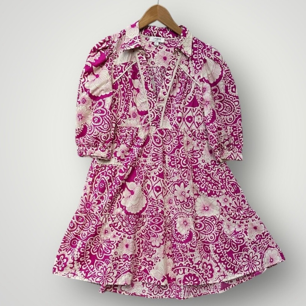 Umgee Fuchsia and Cream Floral Paisley Mini Dress